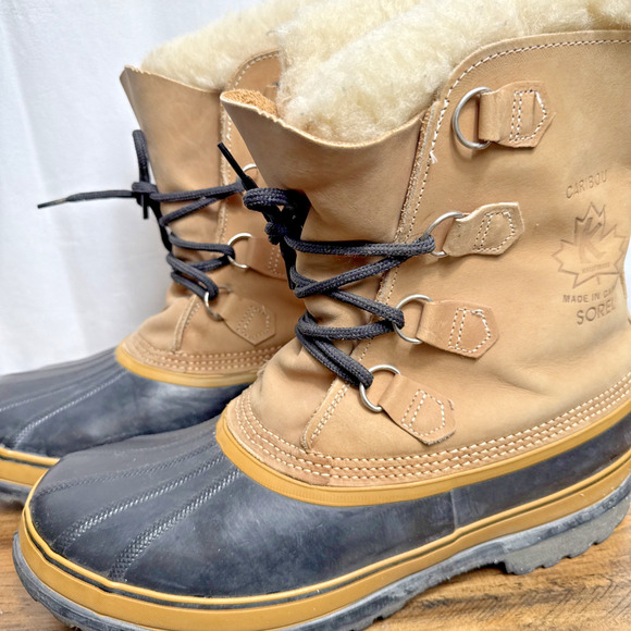 Sorel Caribou Winter Boots Men's Size 13 Tan Buff Wool Lining Kaufman Canada EUC - Picture 2 of 11